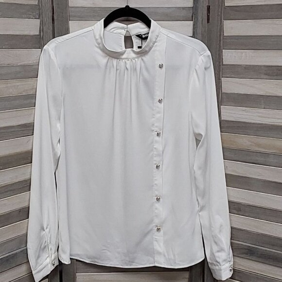 Elegant Stand Collar Long Sleeve Button Decor Office Blouse | Allegra K | M - Picture 1 of 17